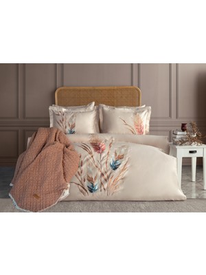 Bohem Nakışlı Çift Kişilik Nevresim Takımı&yatak Örtüsü Seti - Bej