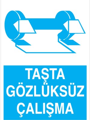 1Beyaz Reklam Taşta Gözlüğksüz Çalışma Uyarı Tabelası - 20x30 Alüminyum Kompozit Panel - GK29