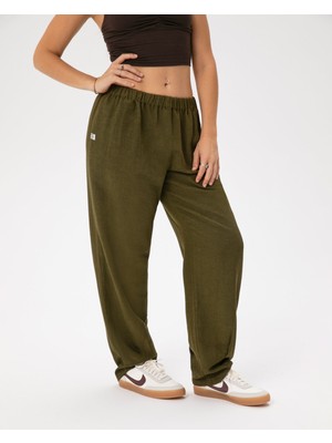 Ayma Active Kadın Haki Easy West Pantolon - Bilek Boy, Paça Pens Detaylı, Keten Karışımı Kumaş, Günlük ve Hafif Spor Pilates / Yoga Kullanım İçin Rahat Pantolon