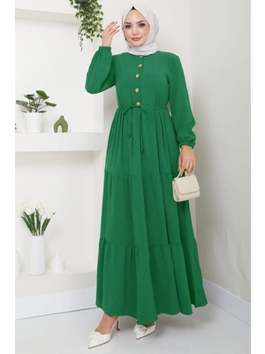 Büzgülü Düğmeli Ayrobin Elbise Su Yeşili HM8811