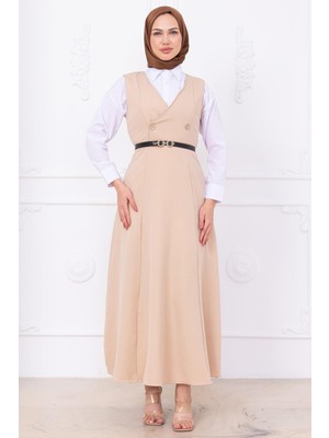 Kemerli Düğmeli Jile Bej HM2741