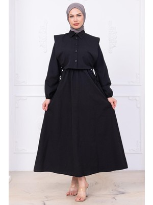 Bolerolu Beli Lastikli Elbise Siyah HM2756