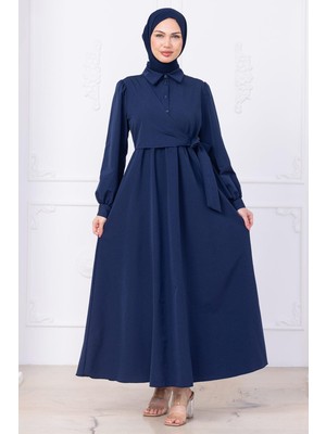 Yandan Bağlamalı Tesettür Elbise Lacivert HM2753