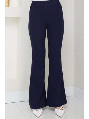 Beli Lastikli Ispanyol Paça Kumaş Pantolon Lacivert HM2781
