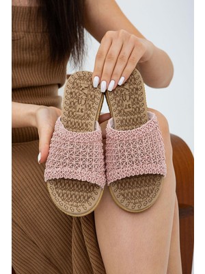 Pudra Önü Açık Hasır Örgü Dış Mekan Ve Ev Terliği