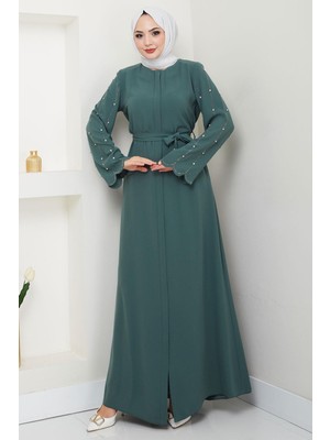 Kolu Taşlı Gizli Patlı Ferace Yeşil HM2152