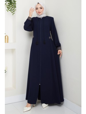 Nakışlı Büyük Beden Ferace Lacivert HM2280