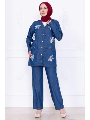 Papatya Dokunuşlu Yazlık Kot Takım HM2779 Koyu Mavi
