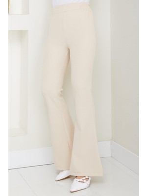 Beli Lastikli Ispanyol Paça Kumaş Pantolon Bej HM2781