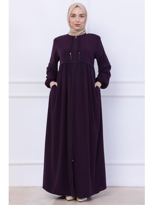 Büzgülü Taşlı Ferace Mürdüm HM2732