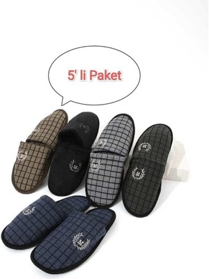 Moda Devrin Kışlık 5'li Paket M Ev Terliği Erkek Misafir Terliği Düz Topuklu Renkli Konforlu Tasarım