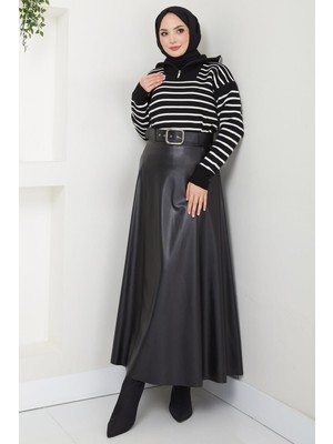 Kemerli Deri Etek Siyah HM2641