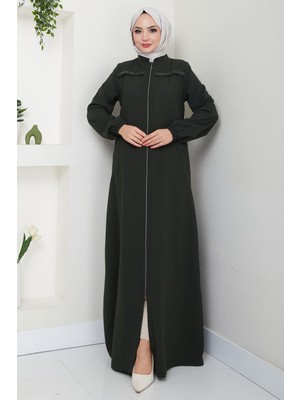 Gala Taş Detaylı Ferace Haki HM2313