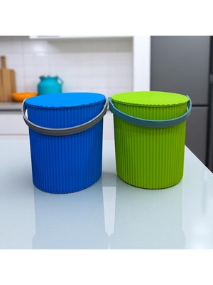 Rainbow 2li Yeşil Mavi Yuvarlak Kova Piknik Sepeti Meyve Kovası