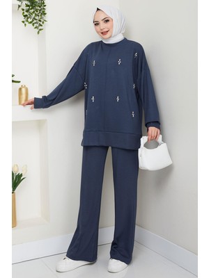Taş Detaylı Ikili Takım Indigo HM2665