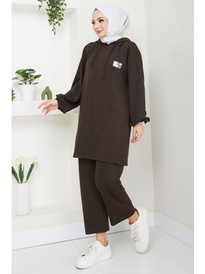 Arma Detaylı Kapüşonlu Ikili Takım Acı Kahverengi HM2654