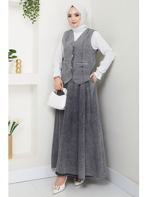 Yelekli Kot Etek Takım Antrasit HM2675