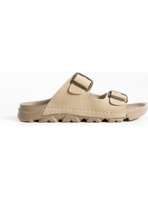 Bej Yazlık Unisex Çift Toka Yumuşak ve Hafif Terlik
