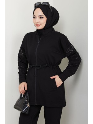 Kolu Taşlı Beli Bağcıklı Takım Siyah HM2718