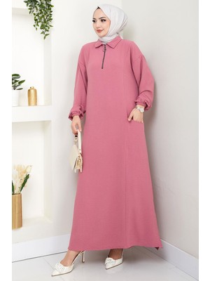 Yarım Fermuarlı Cepli Ayrobin Takım Gül Kurusu HM2759