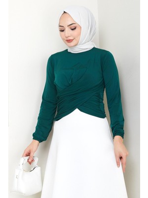 Bisiklet Yaka Büzgülü Sandy Bluz Zümrüt HM2765