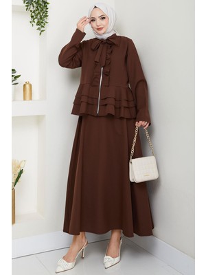 Fırfırlı Etekli Takım Kahverengi HM2722