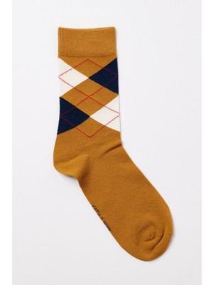 Erkek Ekose Desenli Soket Çorap Hardal