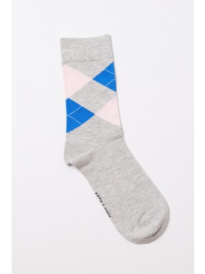 Erkek Ekose Desenli Soket Çorap Gri Melanj