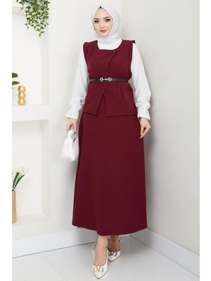Yelekli Etekli Ikili Takım Bordo HM2690