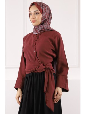 Bordo Bel Bağlamalı Modal Gömlek