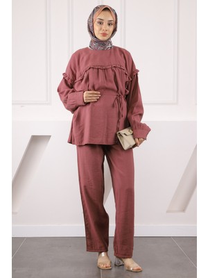 Gül Kurusu Beli Ipli Tunik Pantolonlu Modal Takım