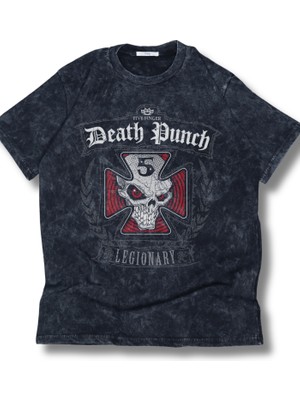 Unisex Five Finger Death Punch Baskılı Yıkamalı Tişört,oversize Rock-Metal Baskılı Vintage T-Shirt