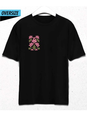 Hena Bloom Babe Siyah Oversize Baskılı Pamuklu Tişört