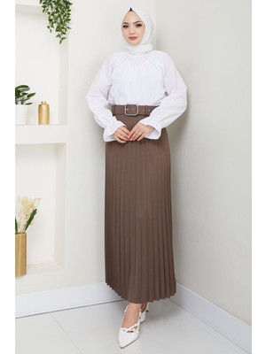 Kemerli Piliseli Etek Açık Kahve HM2104