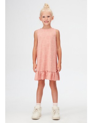 Somon Yonca Desen Kız Çocuk Fırfırlı Çan Etekli Elbise