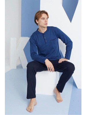 Erkek 9250 Erkek  Midi Yaka Pijama Takım