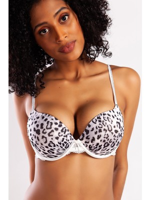 Goldy Heavy Push Up Bra, Gri Leopar Konforlu ve Şık Sütyen