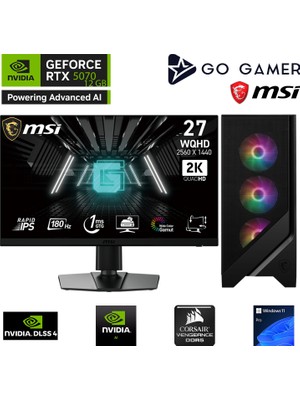 Go Gamer GA438DC AMD Ryzen 5 7600X / 64GB DDR5 5200MHz / 2TB NVMe m.2 SSD / RTX 5070 12GB / 240mm Sıvı Soğutma / MSI 27" 2K 180Hz. / AMD Gaming Paket