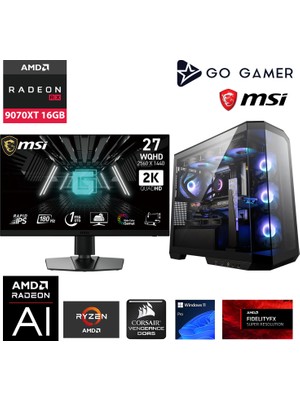Go Gamer GA618DP AMD Ryzen 5 9600X / 64GB DDR5 5200MHz / 1TB NVMe m.2 SSD / RX 9070 XT 16GB / 240mm Sıvı Soğutma / MSI 27" 2K 180Hz. / AMD Gaming Paket