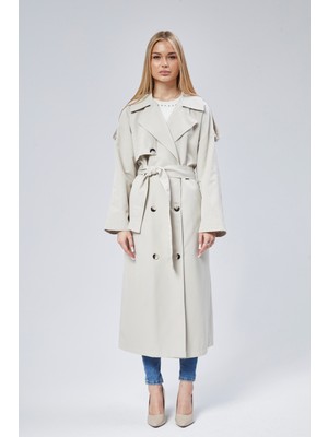 Bolivente Kadın Oversize Astarlı Uzun Trençkot