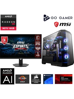 Go Gamer GA795DP AMD Ryzen 7 7700 / 128GB DDR5 5200MHz / 2TB NVMe m.2 SSD / RX 9070 16GB / 240mm Sıvı Soğutma / MSI 27" 180Hz. / AMD Gaming Paket