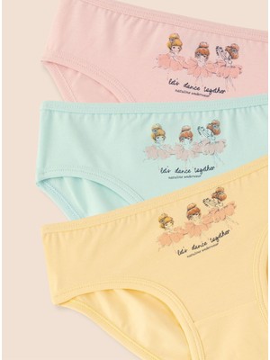 Kız Çocuk Organik Pamuklu Likralı Külot Let's Dance 3'lü Paket
