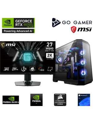Go Gamer GA1536DP AMD Ryzen 9 7900X / 256GB DDR5 5600Mhz / 2TB NVMe m.2 SSD / RTX 5070Ti 16GB / 240mm Sıvı Soğutma / MSI 27" 2K 180Hz. / AMD Gaming Paket