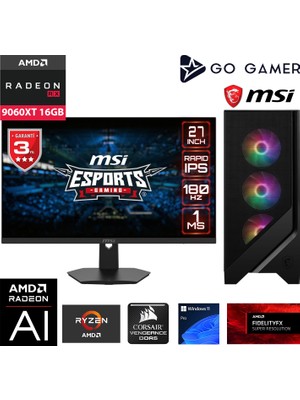 Go Gamer GA2084D AMD Ryzen 9 9950X / 128GB DDR5 6000Mhz / 2TB NVMe m.2 SSD / RX 9060XT 16GB / 240mm Sıvı Soğutma / MSI 27" 180Hz. / AMD Gaming Paket