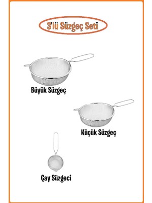 IKEA Idealisk Süzgeç Seti, Çay Süzgeci + 15 cm Süzgeç + 20 cm Süzgeç