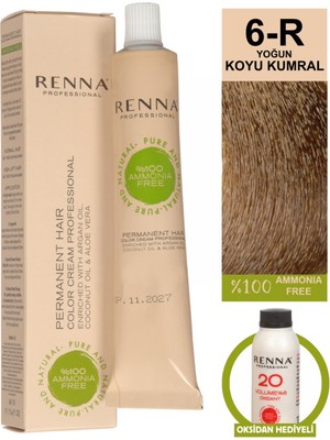 Renna Amonyaksız Bitkisel Yıpranmış Saçlar İçin Saç Boyası 6-R Yoğun Koyu Kumral 60 ml
