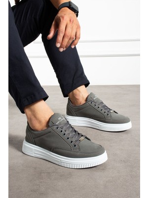 Erkek Sneaker Günlük Spor Ayakkabı Yüksek Taban Füme Beyaz - Rahat Tasarım Q5