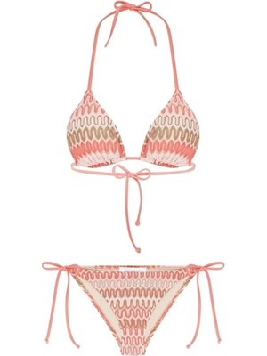Triko Örme Çok Renkli Üçgen Bikini Takım