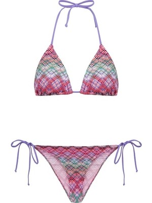 Renkli Triko Üçgen Bikini Takım
