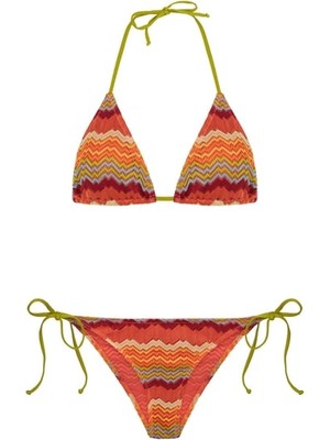Renkli Triko Üçgen Bikini Takım